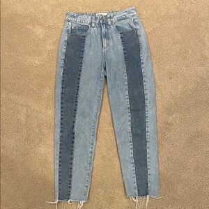 Garage jeans, two toned blue on front, ankle length, frayed, size 3